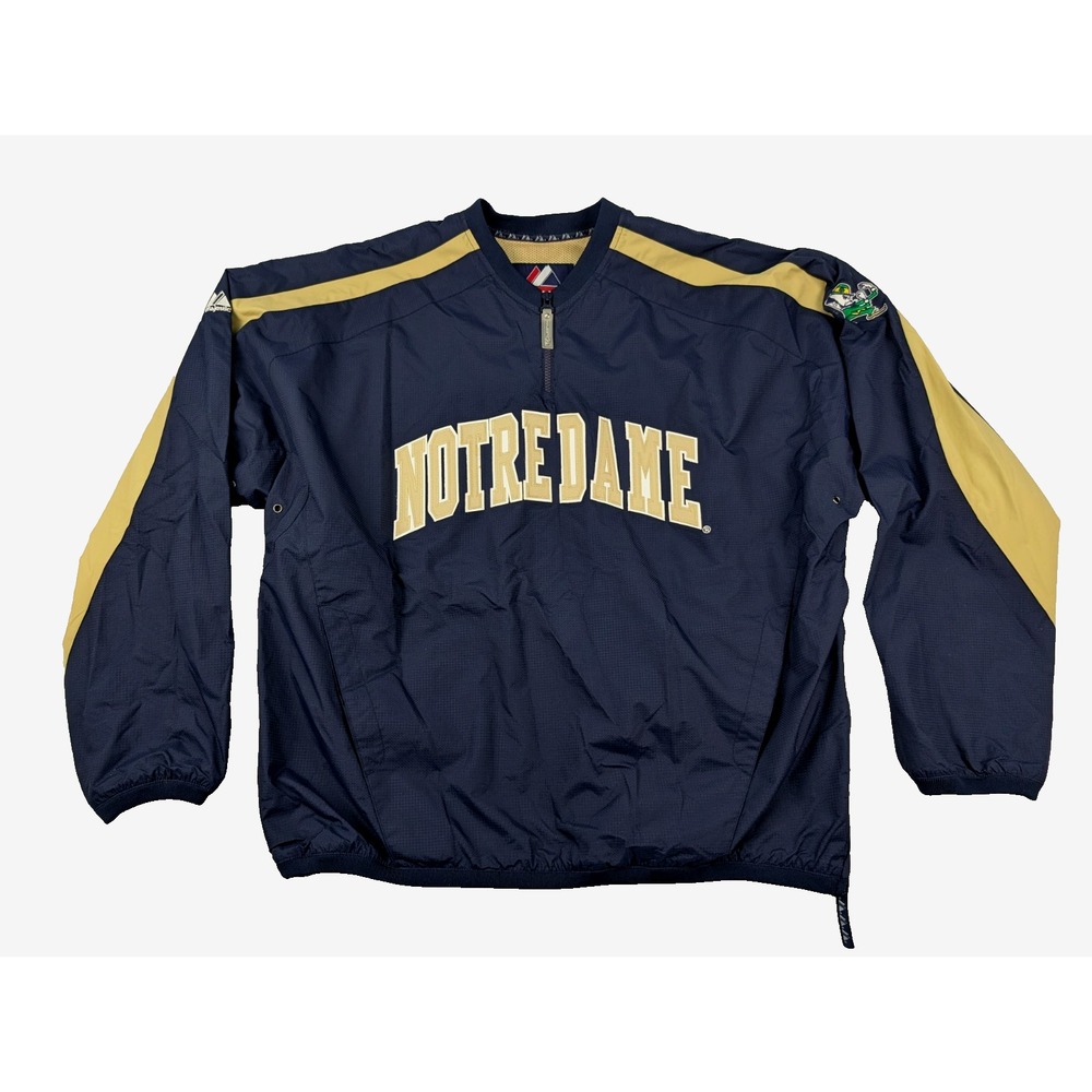 VTG Notre Dame 1/4 Zip Windbreaker Majestic Men's L Blue Pullover Jacket Irish